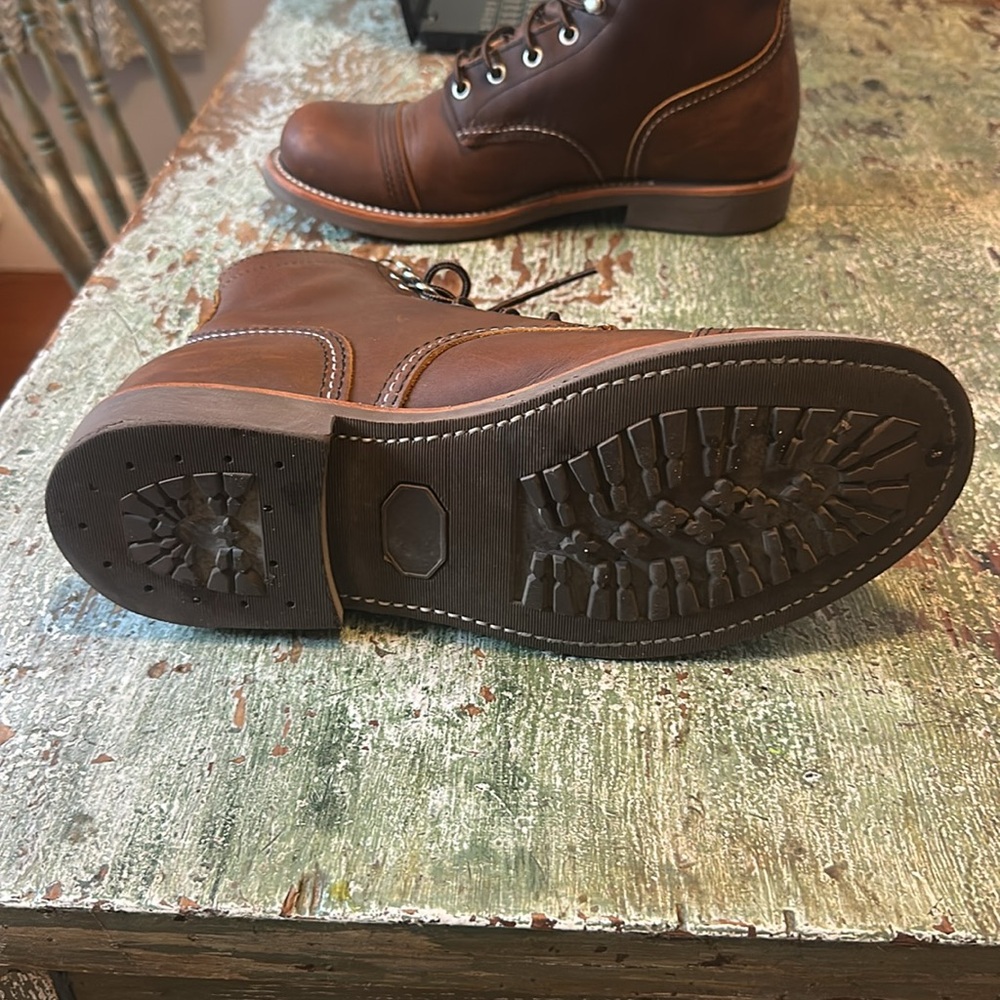 Men's Brown oiled leather rockabilly Red Wing style mens boots sz 9.5 - Picture 4 of 7